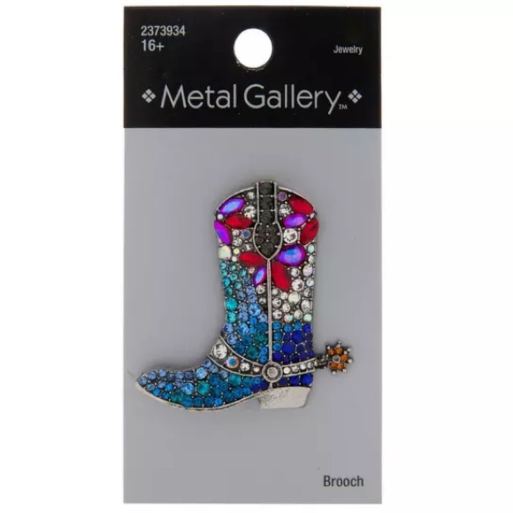 New Metal Gallery Cowboy Boot Rhinestone Brooch NWT